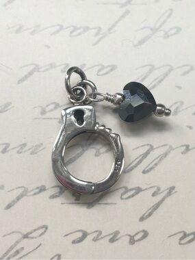 Sterling Silver Handcuff Charm Pendant with Gunmetal Faceted Crystal Heart
